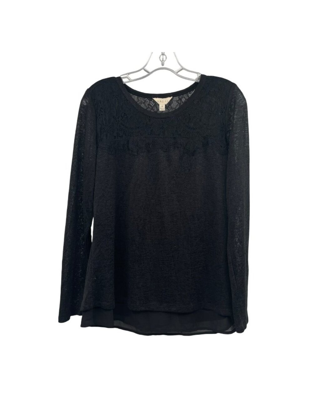 ADIVA Women's Lace Trimmed Top Long Sleeve Black Size Medium